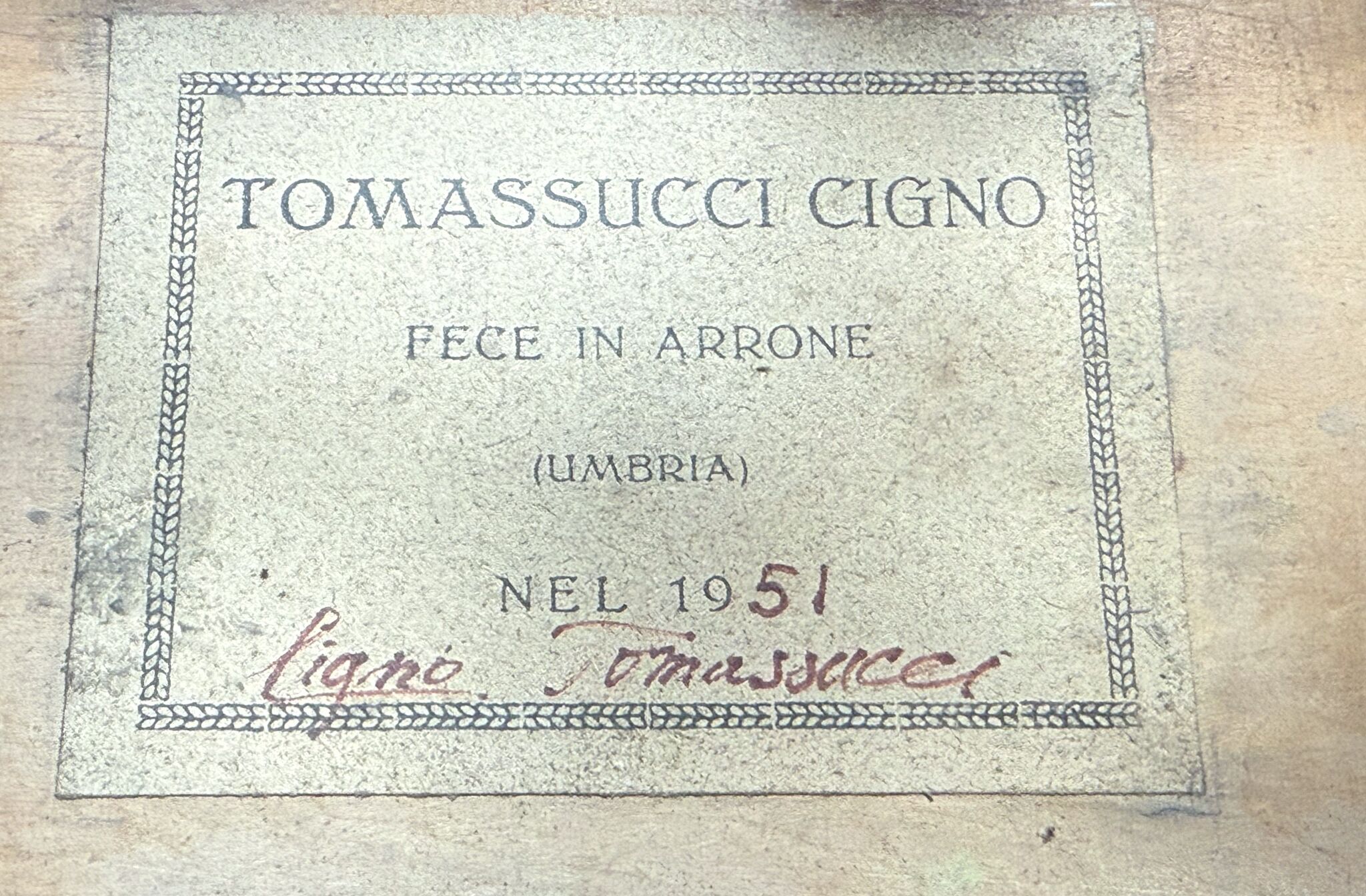 Tomassucci Cigno Cello - Arrone 1951