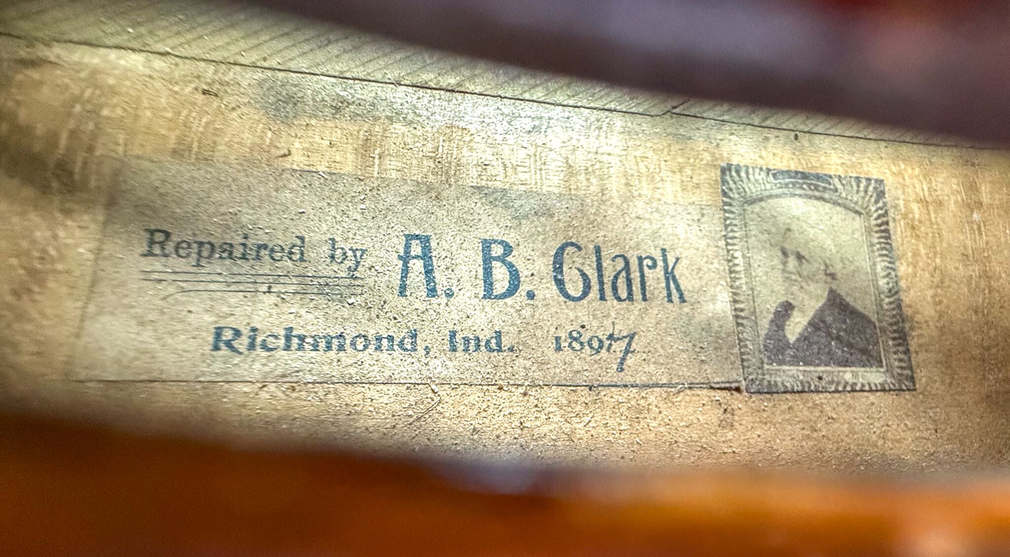 German Violin repaired A.B. Clark - Richmond, INd 1897-15